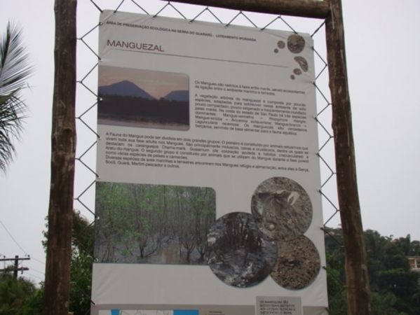 Fotografia 95: Placa informativa de ecossistema existente em empreendimento, no caso, retrata situação de manguezal.
